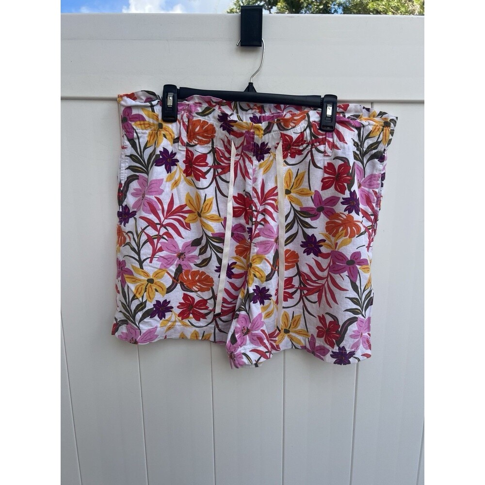 St Johns Bay Women's XXL Floral Linen Blend Drawstring Shorts Tropical Resort